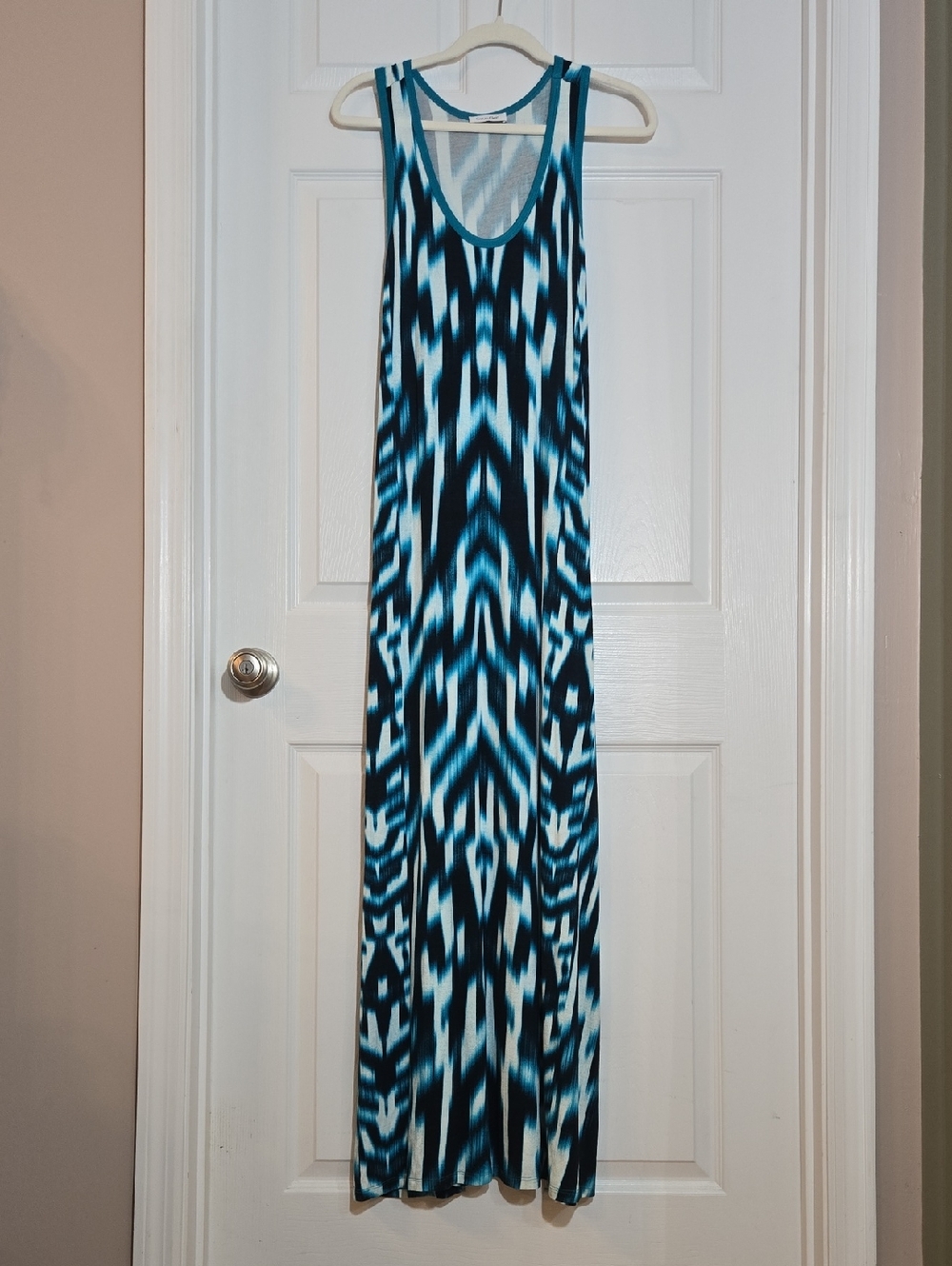 Calvin Klein Blue Teal Black Patterned Maxi Dress No Size 17-21" Pit To Pit